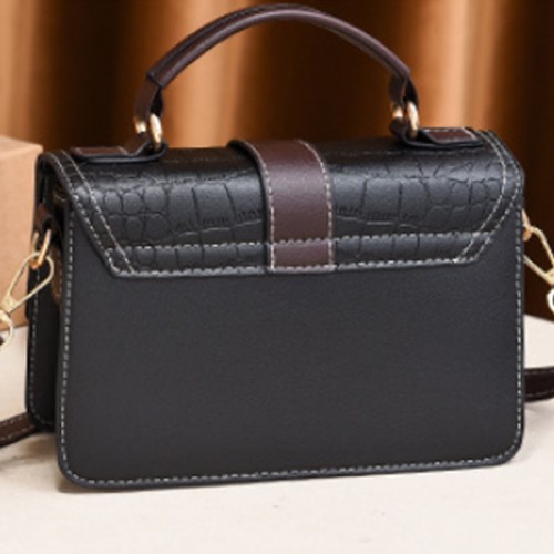 Perfect Contrast Zipper Pockets Crocodile Pattern Women Hand Bag - Black image