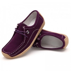 Women Leather Snail Scrub Casual Flat Shoes-Purple