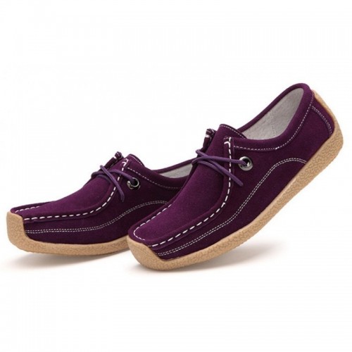 Women Leather Snail Scrub Casual Flat Shoes-Purple image