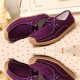 Women Leather Snail Scrub Casual Flat Shoes-Purple image
