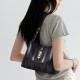 Luxury Texture Crossbody Interior Zip Pocket Women Bucket Handbag - Black image