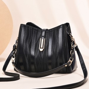 Luxury Texture Crossbody Interior Zip Pocket Women Bucket Handbag - Black