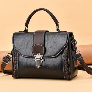 Elegant Lock Design Flap Cross Body Texture Women Shoulder Bag - Black