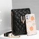 Luxury Rhombus Embossed Flip Cell Phone Mini Chin Shoulder Bag - Black image