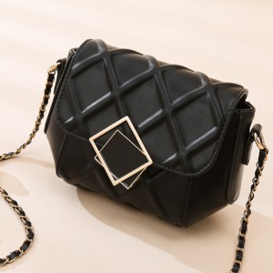 Luxury Flip Embossed Crossbody Satchel Gold Chain Strap Shoulder Bag - Black