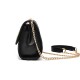 Embossed Winkled Gold Chain Strap Women Shoulder Bag - Black image