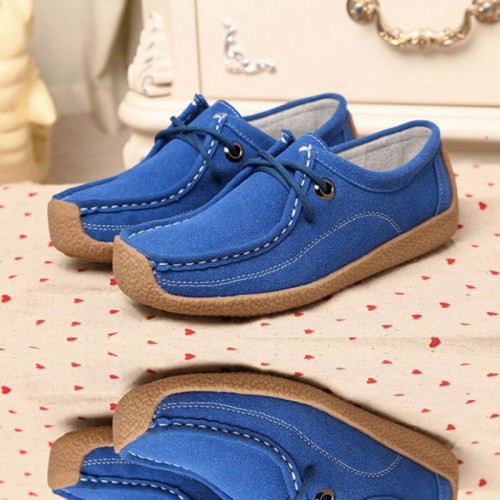 Women Leather Snail Scrub Casual Flat Shoes-Blue image