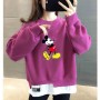 Trendy Round Neck Mickey Mouse Printed Tops Sweater - Pink