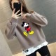 Trendy Round Neck Mickey Mouse Printed Tops Sweater - Brown image