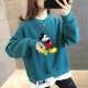 Trendy Round Neck Mickey Mouse Printed Tops Sweater - Green image