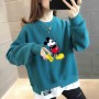 Trendy Round Neck Mickey Mouse Printed Tops Sweater - Green
