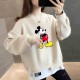 Trendy Round Neck Mickey Mouse Printed Tops Sweater - White image