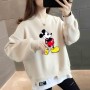 Trendy Round Neck Mickey Mouse Printed Tops Sweater - White