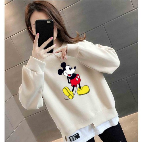 Trendy Round Neck Mickey Mouse Printed Tops Sweater - White image
