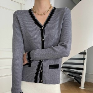 Soft Waxy Button Closure Cardigan Style Long Sleeve Sweater - Grey
