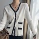 Soft Waxy Button Closure Cardigan Style Long Sleeve Sweater - White image