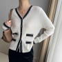 Soft Waxy Button Closure Cardigan Style Long Sleeve Sweater - White