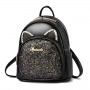 Luxury Sequin Cat Shape Multi Pockets Women Backpack - Black