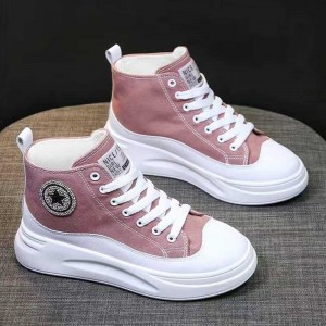 Lightweight High-top Lace Up Wedges Jogging Sneakers - Pink