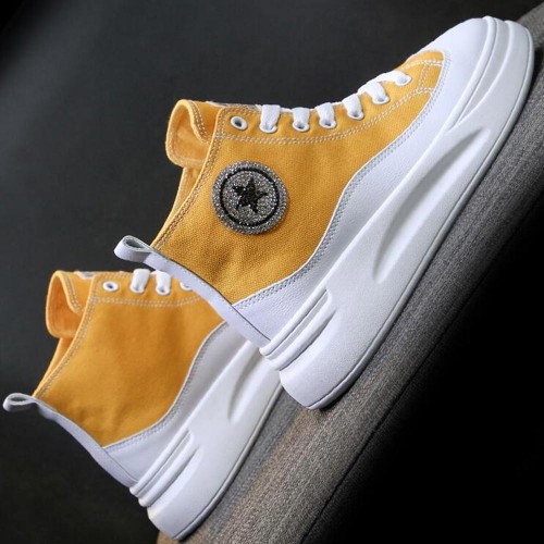 Lightweight High-top Lace Up Wedges Jogging Sneakers - Yellow image