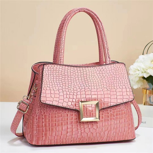 Double Hand Versatile Stone Pattern Zipper Women Tote Handbag - Pink image