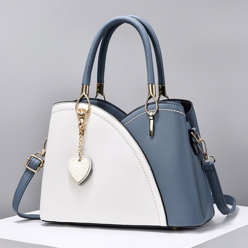 Trendy Adjustable Straps Color Block Heart Hinging Women Handbag - Blue image