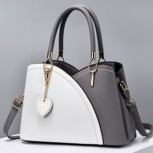 Trendy Adjustable Straps Color Block Heart Hinging Women Handbag - Grey
