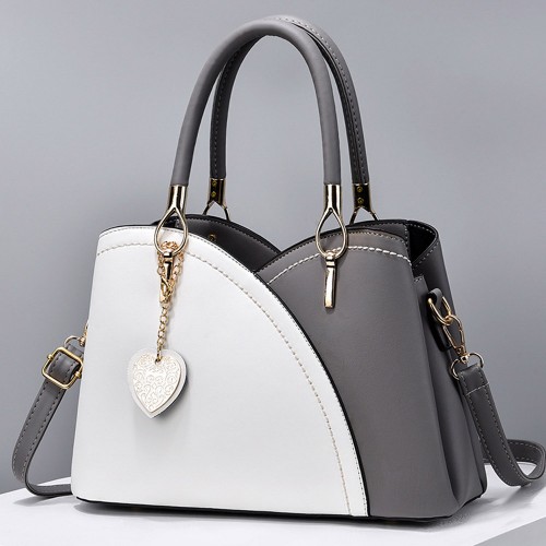 Trendy Adjustable Straps Color Block Heart Hinging Women Handbag - Grey image