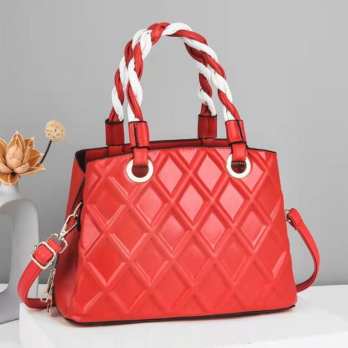 Luxury Geometric Embossed Zipper Closure Tote Handbag - Red image