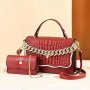 Two Piece Durable Chain Texture Embossed Women Shoulder Bag - Red