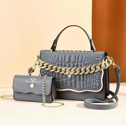 Two Piece Durable Chain Texture Embossed Women Shoulder Bag - Grey image