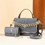 Two Piece Durable Chain Texture Embossed Women Shoulder Bag - Grey