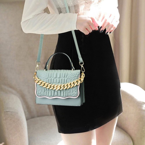 Two Piece Durable Chain Texture Embossed Women Shoulder Bag - Green image
