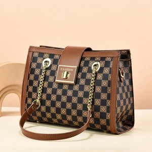 Trendy Zip Closure Messenger Check Box Women Shoulder Bags - Dark Brown