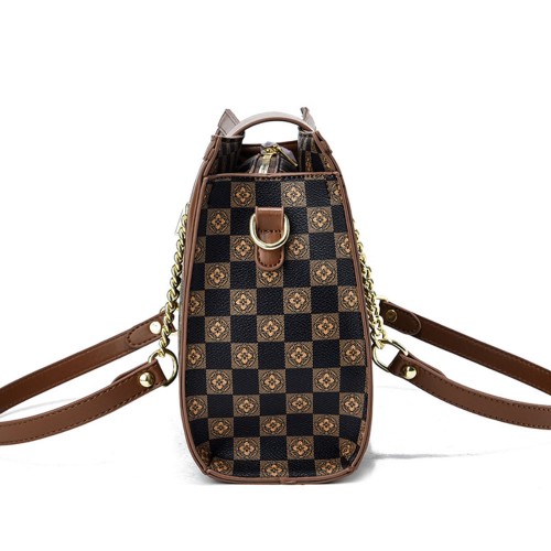 Trendy Zip Closure Messenger Check Box Women Shoulder Bags - Dark Brown image
