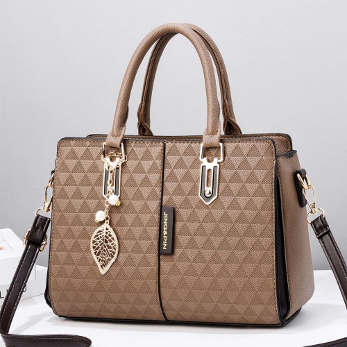 Stylish & Functional Geometric Embossed Women Tote Handbags - Brown image