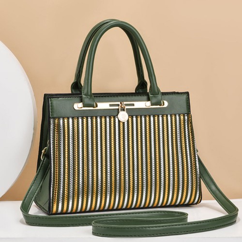 Luxury Adjustable Strappy Zipper Closure Women Tote Hand Bag - Green image