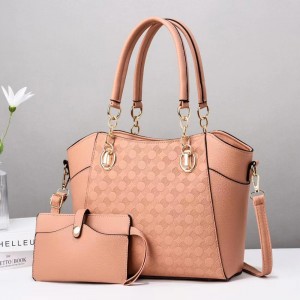 Trendy Floral Embossed Two Piece Women Tote Hand Bag - Pink