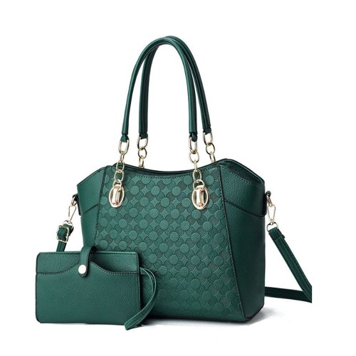 Trendy Floral Embossed Two Piece Women Tote Hand Bag - Green image