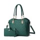 Trendy Floral Embossed Two Piece Women Tote Hand Bag - Green image