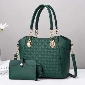 Trendy Floral Embossed Two Piece Women Tote Hand Bag - Green
