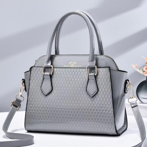 Fashionable Embossed Design Zipper Women Messenger Hand Bag - Grey image