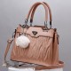 Wrinkle Embroidery Folds Hanging Fur Ball Women Tote Hand Bag - Pink image