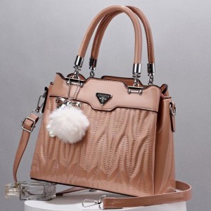 Wrinkle Embroidery Folds Hanging Fur Ball Women Tote Hand Bag - Pink