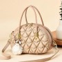 Luxury Textured Folded Hanging Fur Ball Shell Round Shoulder Bag - Beige