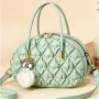 Luxury Textured Folded Hanging Fur Ball Shell Round Shoulder Bag - Green