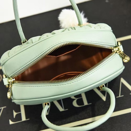 Luxury Textured Folded Hanging Fur Ball Shell Round Shoulder Bag - Green image