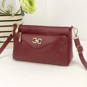 Korean Style Floral Zipper Diagonal Shoulder Bag - Red