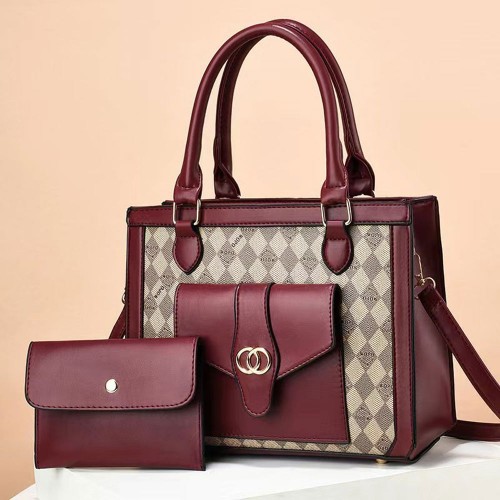 Trendy Two Piece Rhombus Square Women Tote Hand Bag - Maroon image