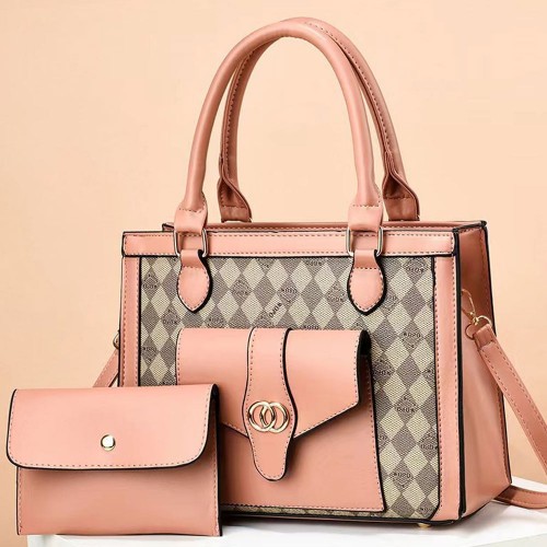 Trendy Two Piece Rhombus Square Women Tote Hand Bag - Pink image